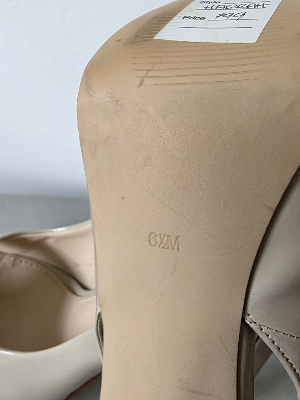 GUESS Harrah Nude Patent Peep Toe D'Orsay Platform Pumps Stiletto Heels 6.5M